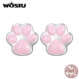 Stud WOSTU 925 Sterling Silver Cute Pink Cat Earrings Suitable for Women Mini Pet Claw Studs Clip Girl Birthday Jewellery Gift 230719