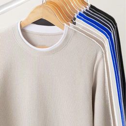 Men's Sweaters Waffle Long Sleeve T-shirt Spring And Fall Vacation Two Plus Fat Size Top Solid Colour Base Shirt