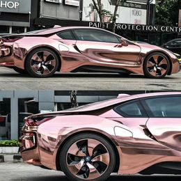 Rose Gold Stretchable Chrome Car Wrap Vinyl With Air Bubble Flexible Vehicle Car Covering Foil Wrapping Size 1 52 20M Roll230h