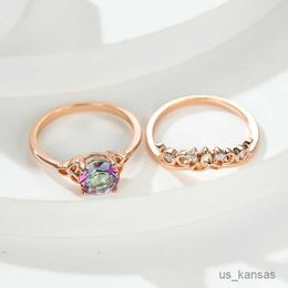 Band Rings Princess Crown Galaxy Rainbow Stone Ring Set for Women Rose Gold Colour Delicate Romantic IN Bridal Sets Banquet Jewellery R230720