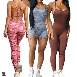 Women's Tracksuits 2023 One Piece Jumpsuit Yoga Set Women Gym Clothing Fitness Suit Backless Cross Workout Clothes Sexy Shorts Sportswear Tracksuit J230720