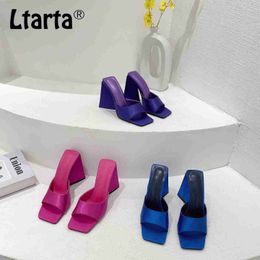 Sandals LTARTA Triangle Square Heels heel Slippers 2022 New Arrival Summer Silk Sexy Street Party Square toe Dress Slides shoes ZDH L230720