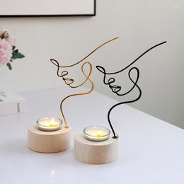 Candle Holders Metal Abstract Candlestick Modern Home Decoration Wooden Cup Christmas 2023 Desktop Ornaments