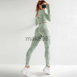 Women's Tracksuits Yoga Sets Women Gym Clothes 2 Piece Set Fitness Leggings Long Sleeve Shirts Sport Wear For Woman Camouflage Sportswear Suits J230720