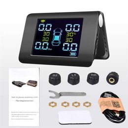TPMS Solar Power Car Tire Pressure Alarm 90 Adjustable Monitor Auto Security System Tyre Temperature Warning new3184