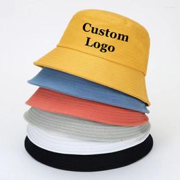 Berets Custom Logo Cap Bucket Hat Women Cotton Solid Color Simple Men Fishing Hats Unisex Fashion Bob Panama Beach Sun