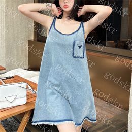 Vintage Womens Dresses Denim Tanks Skirts Letter Embroidery Dress Summer Comfort Vest Skirt High Quality Clothing