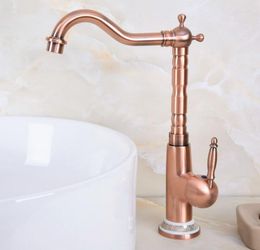 Kitchen Faucets Wash Basin Faucet Antique Red Copper Swivel Spout Bathroom Sink Cold And Water Mixer Tap Dnfrr2