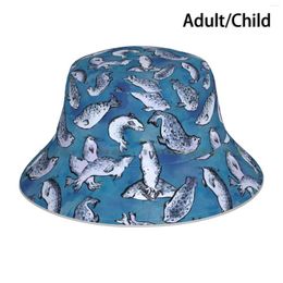 Berets Harbor Seal Pattern Bucket Hat Sun Cap Seals Pinnipeds Blue Oregon Portland Zoo Missdaisydee Sea Life Ocean