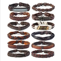 12pcs lset Stylish Men's Leather Charm Bracelets Punk Multilayer Handmade DIY Leather Braid hemp Bracelets Women's Jewel255s