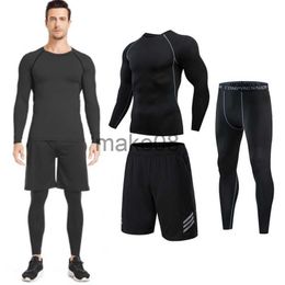 Men's Tracksuits 3pcs Gym Thermal Underwear Men Clothing Sportswear Suits Compression Fitness Breathable quick dry Fleece men top trousers shorts J230720