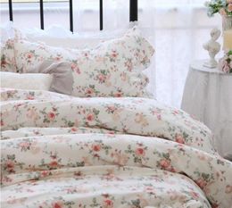 Bedding Sets Rose Flowers Print Set Egyptian Cotton Pastoral Ruffle Princess Quilt/Duvet Cover Bedspread Skirt Pillowcase 160x200 Cm