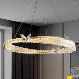 Pendant Lamps Modern Led Lighs Luxury Crystal Living Room Ceiling Chandelier Indoor Lighting Engraved Butterfly Lustre Decorative Lamp