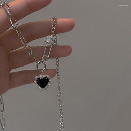 Chains Y2K Black Heart Chain Necklace Kpop Silver Colour Pendant Chokers For Women 2023 Trendy Punk Hip Hop Jewerly Accessories