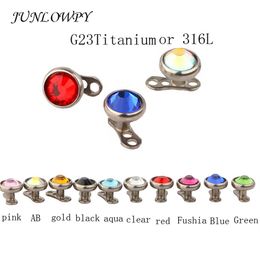 Titanium 316L micro Skin Diver Dermal Piercing Crystal dermal Jewelled Piercings Top Rings Hide in Body Jewelry2553