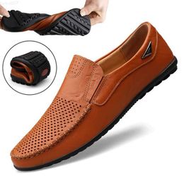 Dress Shoes Italian Men Shoes Casual Luxury Brand Summer Mens Loafers Genuine Leather Moccasins Hollow Out Breathable Slip on Driving Shoes L230720