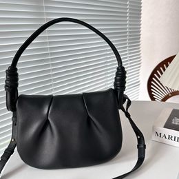 Folding Pleated Women Bag Handbag Hobo Bag One Shoulder Crossbody Bag Tying Rope Solid Colour Gold Hardware Letter Genuine Leather Cowhide Adjustable Shoulder Strap