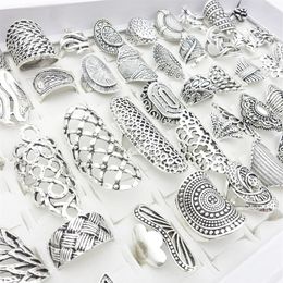 Whole 50pcs Mix Styles Womens Bohemia Rings Silver Plated Stone Vintage Jewelry Fashion Party Gift Beuatiful Finger Bands Carv2816