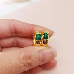 Authentic Bear Jewellery 925 Sterling Silver earrings Hoops Jewellery with gold plated Fits European Style Small Vermeil and Malachite224F