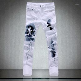 White Fashion Men Jeans Unique Lighting And Man Printing Cotton Large Size 40 Jeans For Men 2020 New1269N