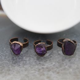 Irregular Raw Amethysts Nugget Adjustable Ring,Healing Crystal Purple Quartz Finger Ring For Women Stylish Jewelry Gift