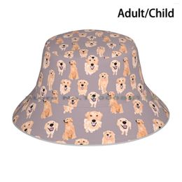 Berets Golden Retriever Bucket Hat Sun Cap Puppy Happy Dog Foldable Outdoor Fisherman