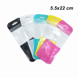 200Pcs 5 5x22cm Variety Colours Clear Plastic Package Bags with Hang Hole Self Sealing Pen DIY Crafts Data Line Zipper Storage Pouc292s