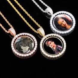 Hip Hop Iced Out Zircon Jewelry Personalized Picture Po Pendant Necklace Women Men Custom Memory Medallion Necklace Gold Silver283d