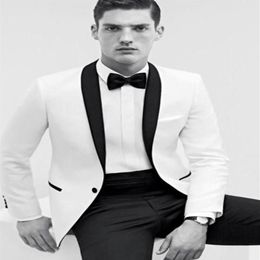 High Quality One Button White Groom Tuxedos Shawl Collar Groomsmen Man Men Wedding Suits Jacket Pants Bow Tie Girdle NO168287n