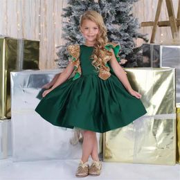 2017 dark green girls' pageant dress knee-length jewel sequin satin ruffle lovely princess kids birthday party homecoming gow239D