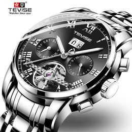 TEVISE Mens Automatic Watches Luxury Stainless steel Tourbillon Moon phase Mechanical Wristwatch Male gifts Relogio Masculino1692