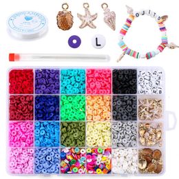6mm Flat Round Polymer Clay Spacer Beads for Jewellery Making Bracelets Necklace Earring Diy Craft Kit with Pendant 4080pcs box271d