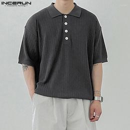 Men's Casual Shirts INCERUN Tops 2023 Korean Style Mens Solid Loose All-match Simple Male Knitted Short Sleeve Lapel Blouse S-5XL