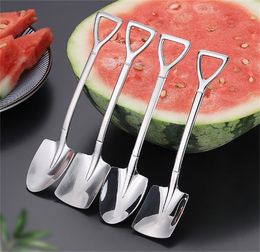 Stainless Steel Spoon Mini Shovel Shape Coffee Ice Cream Desserts Scoop Fruits Watermelon Square Spoons Creative Kitchen Tools JL1649