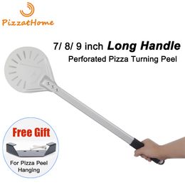 Baking Moulds PizzAtHome Long Handle 7 8 9 Inch Perforated Pizza Turning Peel Shovel Aluminum Paddle Small Tool 230719