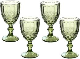 10oz Wine Glasses Coloured Glass Goblet with Stem 300ml Vintage Pattern Embossed Romantic Drinkware for Party Wedding FY5509 JY20