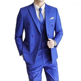 Men's Suits ( Blazers Pants Vest) Men Double Breasted Wedding Suit Black / Blue Red Business Party Dress Male Slim Fit Clothes