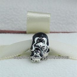 100% S925 Sterling Silver Penguin Family Charm Bead with Black Enamel Fits European Pandora Jewelry Bracelets Necklaces & Pendant245y