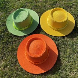 Wide Brim Hats Summer Candy Girl Chain Straw Hat Travel Beach Large Overhang Sunshade Sunhat Convex Top