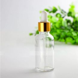 30ml Clear Glass Bottles Essential Oil Dropper Bottles with Glass Eye Dropper and Gold Silver Black Top Cap 30 ml Glass Packing Bottles Scbb