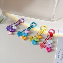 Sweet Stacked Love Heart Keychain for Girls Earphone Case Pendant Backpack Accessories DIY Friendship Keyring Gifts