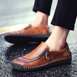 Dress Shoes Summer Plus Size 38-48 Genuine Leather Men Loafers Flats Zip Casual Shoes Luxury Brand Breathable Slip on Brown Driving Shoes L230720