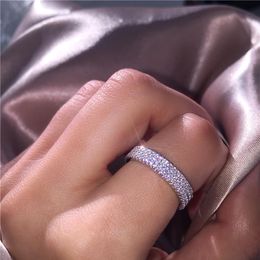 925 Silver Full 3 Rows Micro pave 5A Zircon cz Engagement Wedding Band Rings For Women Jewelry285T