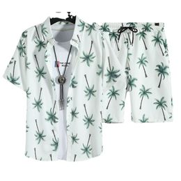 Men s Tracksuits Summer Beach Suit Printed Quick Drying Aloha Shirt shorts Two piece Mens Fashionable Loose Handsome Wear Floral Shirt 230720