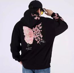 Men's Hoodies Sweatshirts Man 100 Cotton Butterfly Embroidery Harajuku Solid Pocket Hooded Autumn Long Sleeve Loose Chinese Outwear 230720