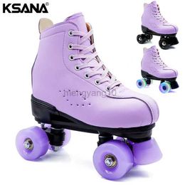 Inline Roller Skates Hot Sale Women Girls Purple Leather Roller Skates Shoes Patins With 4 PU Wheels Sliding Quad Inline Skating Sneakers Training HKD230720