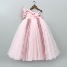 Girl Dresses Flower Pink Tulle Puffy Sequin With 3D Flowers Single Shoulder For Wedding Birthday Party Holy Communion Gowns