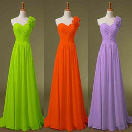 Cheap One Shoulder Chiffon Honour of Maid Dresses A line Black Red Lime Blue Yellow Lilac Bridesmaid Evening Party Gowns 2019 In St267L