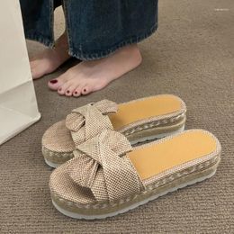 Slippers 2023 Flats Bow Platform Shoes Women Open Toe Casual Summer Sandals Dress Flip-flops Ladies Zapatos Slides