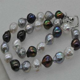 Fine Pearl Jewellery Grey black natural white 13mm kasumi pearl Necklace193o